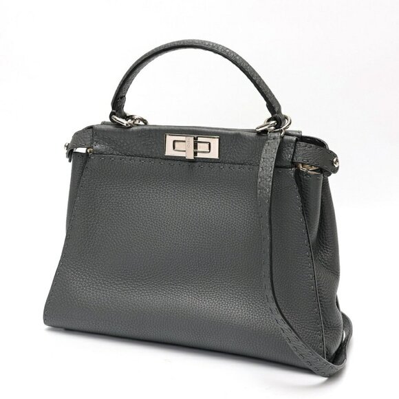 FENDI Gray Leather Peekaboo Bag - Picture 1 of 7